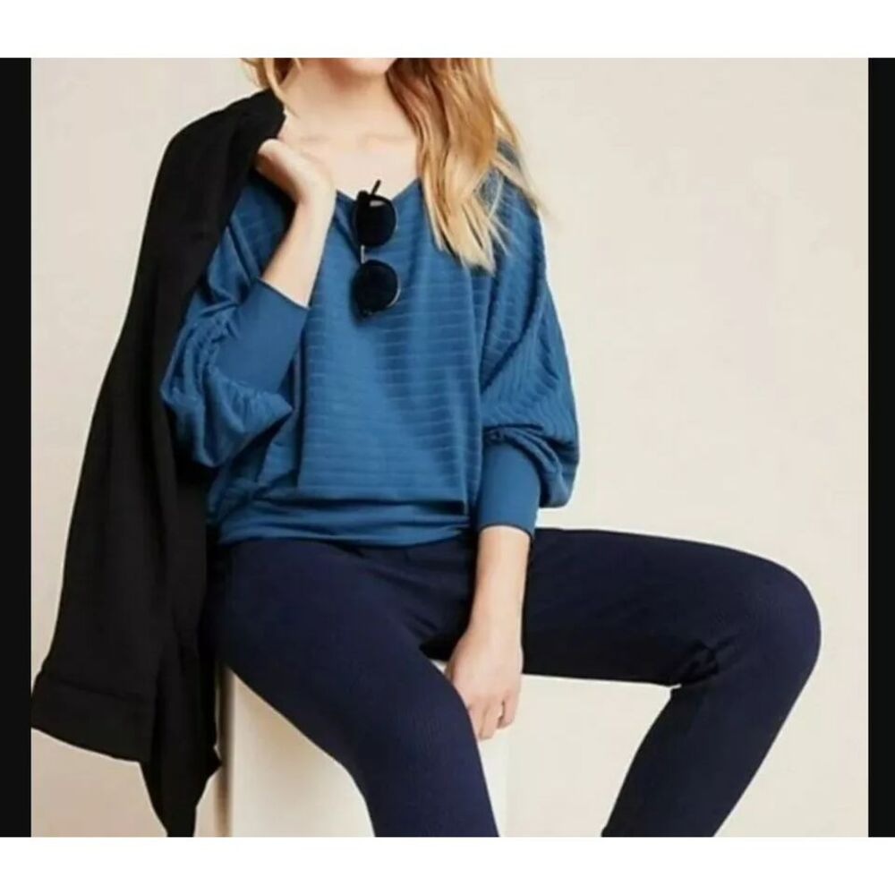 Saturday Sunday Womans Top Med Shawna Hacci Velour Dolman Sleeve Sweater Teal